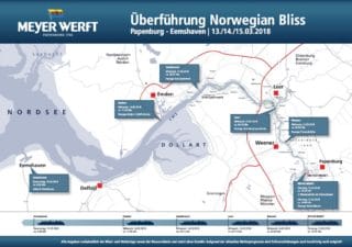Überführungsplan auf der Ems für die Norwegian Bliss / © Meyer Werft